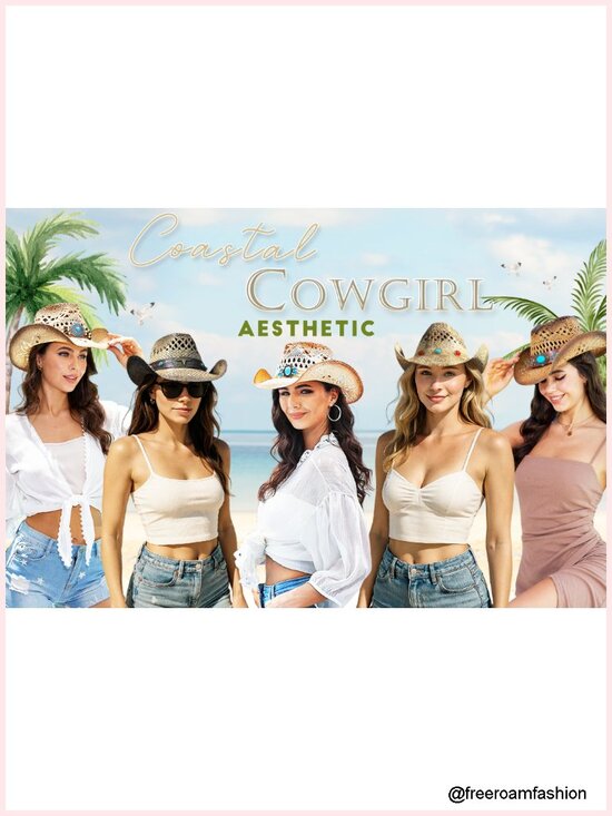 Straw Cowgirl Hat with Shapeable Brim, Wide Brim Western Sun Hat for Women main image 4